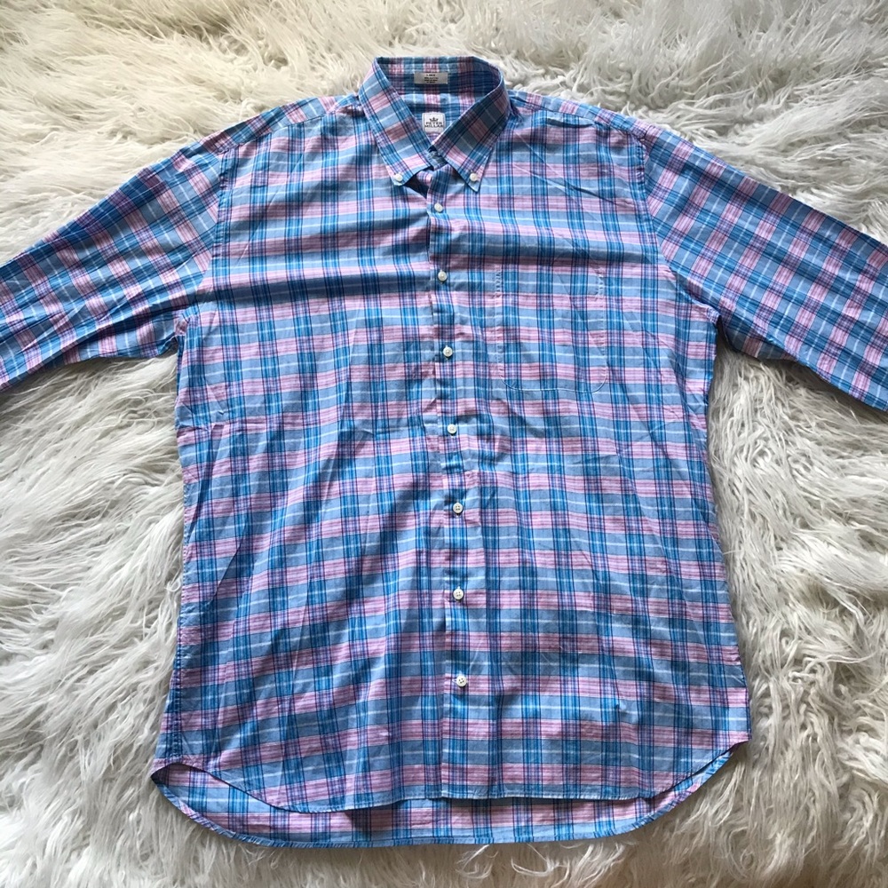 PETER MILLAR BLUE WHITE‎ PINK CHECK PLAID SHIRT